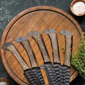 Premium Stainless Steel 5-Piece Chef <b>Knife</b> <b>Set</b> with Serrated Edge Right-Handed Wood Handles for Home Kitchen Cooking & Food Prep - Product Image 2