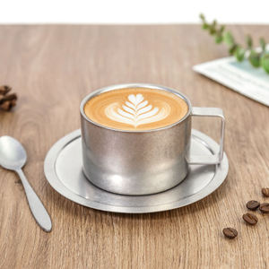 Ensemble de tasses à espresso, cappuccino et latte en acier inoxydable 304 à double paroi, givrées, réutilisables, 250 ml, polies par vibration, pour barista de café - Product Image 2