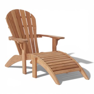Weather Resistant Natural Teak Wood <b>Adirondack</b> Lounge <b>Chair</b> and Ottoman Durable <b>Garden</b> Sun Lounger for <b>Garden</b> Poolside and Deck - Product Image 1