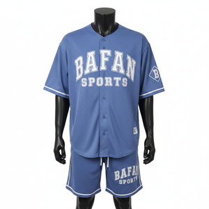 Ensemble de shorts de baseball pour hommes, tissu jersey polyester respirant, panneaux bleus unis, broderie personnalisée pour ensemble de shorts homme - Product Image 6