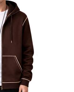 Sudadera con capucha personalizada para hombre, en contraste marrón y camel, con cremallera, de algodón y forro polar, estilo casual urbano, chaqueta de invierno, fabricante personalizado - Product Image 4