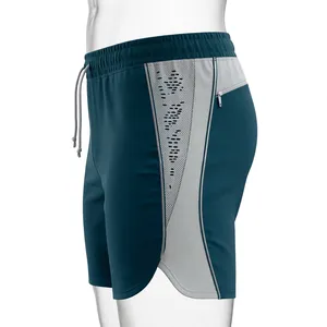 <b>Men's</b> Teal Gray Corduroy Breathable Quick Dry Casual Sport <b>Bermuda</b> <b>Shorts</b> with Drawstring Closure Custom Logo - Product Image 2