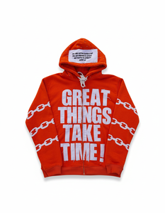 Sweat à capuche zippé streetwear épais avec patchwork vieilli personnalisé et imprimé graphique chaîne, polaire oversize pour homme - Product Image 3