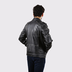 Veste bomber moto et motard pour homme en cuir véritable personnalisé, col rond, logo sur le devant en toile, classique, séchage rapide - Product Image 4