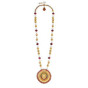 Traditional Matte Pota Stone and <b>Pearl</b> Temple Long <b>Necklace</b> <b>Set</b> - Product Image 1
