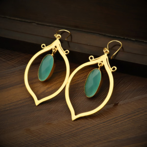 <b>Unique</b> Vintage 18k Gold Plated Drop Earrings-Chalcedony Quartz Gemstone Jewelry-<b>Gift</b> <b>for</b> <b>Her</b> - Product Image 6