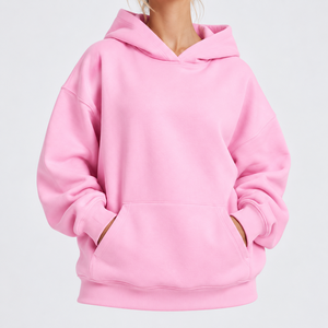 Women's Oversized <b>Pink</b> Hoodie 100% Cotton Fleece Solid Color Breathable Regular Length Full Sleeve Hooded <b>Sweatshirt</b> Top Quality - Product Image 1