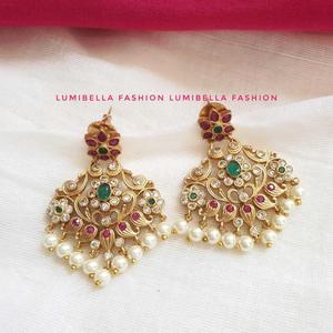 Pearl Earrings with Floral Matte Design and White Pearls - Product Image 3
