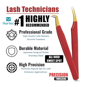 Red and Gold Color Wholesale Rate Custom Made Durable Stainless Steel Beauty Instruments Eyelash Extension and Volume Tweezers - Product Image 4