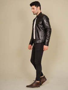 Custom High Quality Men's Genuine Leather <b>Jacket</b> Slim Fit Biker Motorcycle Bomber <b>Jacket</b> Black <b>Sheepskin</b> Leather Outerwear - Product Image 2
