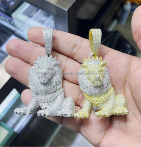 Luxury Cubic Zirconia Lion Pendant Iced Statement Gold <b>Silver</b> Chain Sparkling Royal <b>Crown</b> Jungle Charm Fine Pendants Charms - Product Image 1