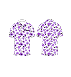 เสื้อโปโลสีม่วงลายดอกไม้แบบกำหนดเอง แขนสั้น สวมใส่สบาย ระบายอากาศได้ดี เหมาะสำหรับกอล์ฟ แฟชั่นเสื้อผ้า - Product Image 1