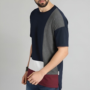 Camiseta de algodón con bloques de color para hombre, informal, de manga corta, estilo veraniego, transpirable, cómoda, estilo urbano, moderna. - Product Image 2
