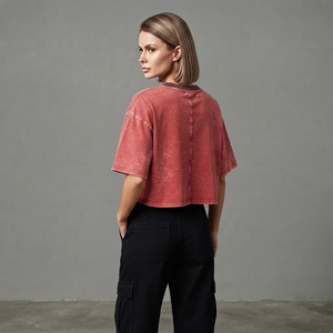 OEM Personnalisé 100% Coton 220 GSM Écologique Respirant Confortable Coupe Classique Décontracté d'été Crop Appliques Lavé Streetwear - Product Image 2