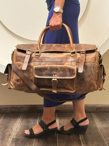 Large Capacity Vintage Leather Stylish Travel Luggage <b>Bag</b>, Leather Holdall Overnight <b>Bag</b> Carry-On Weekend <b>Bag</b> <b>for</b> <b>Men</b> - Product Image 2