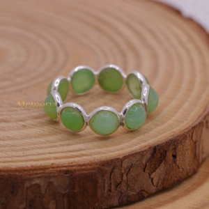 Anillo de Plata de Ley 925 al por Mayor con Cabujón de Calcedonia Verde Natural, Biseles de Eternidad, Hecho a Mano, Estilo Vintage, Joyas Memoria - Product Image 4