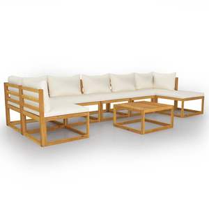 Conjunto de Muebles de Jardín de Madera de Acacia Sólida en Color Crema con Acabado Aceitado - Product Image 2