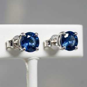 925 Sterling Silver <b>Blue</b> Sapphire <b>Stud</b> <b>Earrings</b> September Birthstone Elegant Gemstone Jewelry Gift For Women - Product Image 4