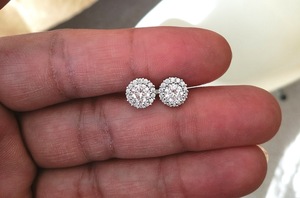 Boucles d'oreilles halo en diamant de synthèse taillé, en argent 925, bijoux fins pour femme, tendance, cadeau, occasion mariage, plaqué rhodium, 4 grammes - Product Image 4