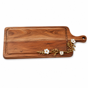Wood Charcuterie Board Cheese Serving Platter with <b>Floral</b> Metal Accent Handcrafted Wooden Serving Tray with Handle for Hotel - Product Image 2