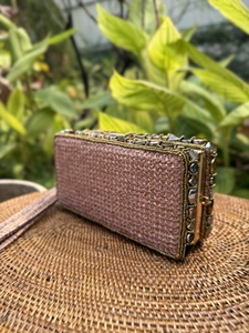 Jute Gem Frame <b>Clutch</b> Bag Handcrafted Natural Jute Evening Handbag with Gem Embellished Frame for Women Party Wear <b>Wedding</b> Gift - Product Image 2