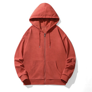 Sweat-shirt à capuche zippé unisexe surdimensionné en molleton de coton épais, gris uni, style streetwear, personnalisable pour la vente en gros - Product Image 5
