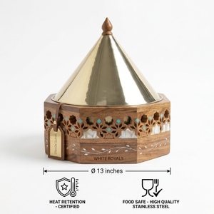Olla de Madera de Lujo con Tapa Cónica de Acero Inoxidable e Incrustaciones de Madreperla, Calentador de Comida Moderno para Ramadán y Majlis, Juego de 3 Piezas - Product Image 5