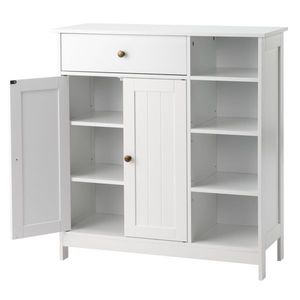 Mobile Bagno Moderno Bianco a Doppia Anta con Pannelli Regolabili in MDF, 1 Cassetto e 3 Ripiani Laterali per Casa, Camera da Letto, Scuola - Product Image 6