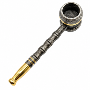 Jexmoo Pipa de Fumar Tradicional de Acero de Damasco Hecha a Mano, Reutilizable, con Funda de Cuero, Regalo para Papá - Product Image 6