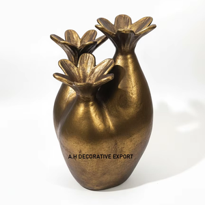 Triple Spout Pomegranate <b>Vase</b> Aluminium | Modern Design <b>Vintage</b> Metallic Flower Pot for Living Room Decor Tabletop Wedding - Product Image 1