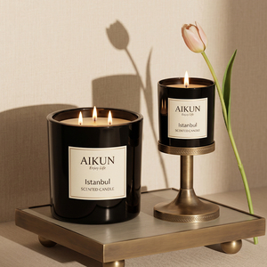 Bougie parfumée AIKUN pour cadeau de bienvenue des invités, bougie de luxe en cire de soja en pot pour location de vacances et branding hôtelier de boutique - Product Image 1