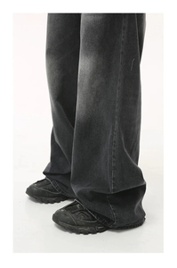 Wholesale OEM ODM Unisex Wide Leg Casual <b>Jeans</b> Medium Wash Straight-leg Loose Fit Mid Waist Denim Knitted Pants Streetwear - Product Image 4