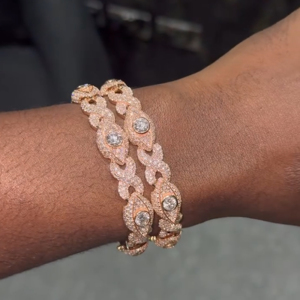 Pulsera de moda chapada en oro rosa con moissanita y pavé, eslabones retorcidos, bisel redondo, joyería brillante estilo hip hop para hombres y mujeres - Product Image 3