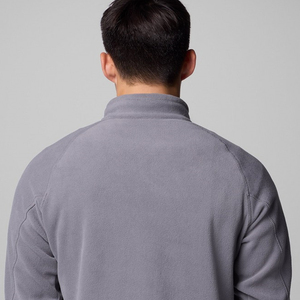 Men's Gray Quarter Zip Fleece Pullover Sweatshirt Regular Fit Solid Color O-Neck Casual Autumn Wear 100% Cotton Anti-Pilling - Product Image 4
