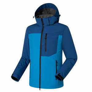 Veste sportive imperméable à capuche bleue pour homme, col montant, fermeture éclair, coupe classique, hiver - Product Image 1