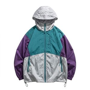 <b>Men's</b> Color Blocking Windbreaker <b>Racer</b> <b>Jacket</b> Hooded Zipper Closure Casual Loose Fit Polyester Shell Spring Wear - Product Image 5