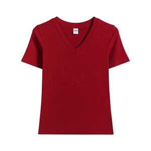 เสื้อยืดคอวีแขนสั้นผ้าสแปนเด็กซ์8% 92% 230gsm สำหรับผู้หญิงเสื้อยืดพิมพ์โลโก้ได้ตามต้องการ - Product Image 5