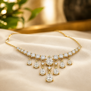 Luxury Women's 14K Gold Plated Moissanite <b>Statement</b> <b>Necklace</b> Pear Cut Diamond Claw Setting Chain Wedding Jewelry - Product Image 3