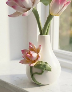 Porcelain Tabletop <b>Vase</b> With Pink Lotus Flowers Traditional Design Painted Glaze Exquisite Durable 8-16 Inches - Product Image 2