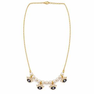 Collar de cadena con perlas de imitación YEvil Ee chapado en rodio para mujer, con dije de ojo azul, joyería de moda - Product Image 1