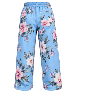 <b>Women</b> Sky Blue Floral Printed Wide Leg <b>Sweatpants</b> With Elastic Waist Drawstring Loose Fit Casual Fashion Pants With Back Pocket - Product Image 2