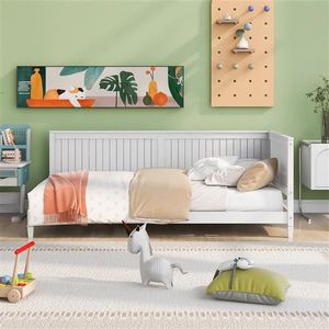 เตียงโซฟาไม้แฝดสีขาวเดย์เบดพร้อมเบาะนั่งสบายสำหรับพื้นที่ขนาดเล็ก - Product Image 2