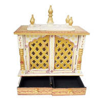 Autel mural en bois Art Déco Mandir hindou avec 2 tiroirs, décor religieux indien peint à la main, idéal pour un cadeau de Diwali
