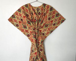 Vestido Kaftán Largo Holgado con Estampado de Bloques para Mujer, 100% Algodón, Ropa de Resort, Vestido Holgado y Cómodo - Product Image 3