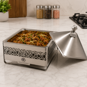 Olla Tajín de Acero Inoxidable Marvel Handicrafts con Soporte Decorativo, Calentador de Alimentos de Lujo, Plato para Servir, Servidor de Buffet para el Hogar - Product Image 3