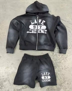 Ensemble de survêtement vintage délavé pour homme : sweat à capuche et short de sport pour la gym, vente en gros - Product Image 4