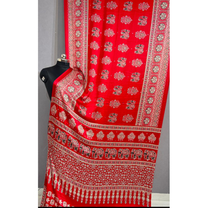 Sari traditionnel à imprimé Ajrakh avec travail de miroir artisanal, sari ethnique de créateur pour femmes - Product Image 1
