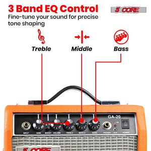 Amplificatore Portatile Arancione da 20W per Basso Elettrico e Chitarra Acustica, Accessorio per Strumenti Musicali - Product Image 3