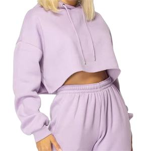Hoodies décontractés pour femmes à manches longues, ensemble 2 pièces, col roulé, zippé, court, vente en gros - Product Image 4