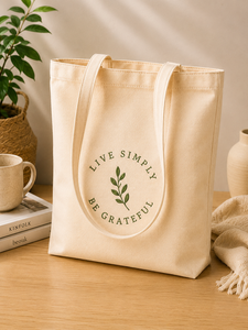 Bolsa de Lona de Viaje Amani Live Simply Be Grateful, 35 cm x 38 cm, Bolsa de Compras Duradera y Ecológica - Product Image 1